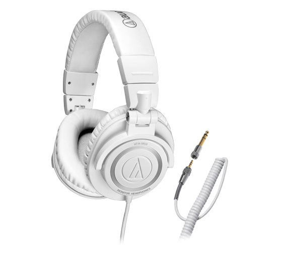 Audio-Technica ATHM50WH - profesionálne štúdiové slúchadlá, biele, točený kábel