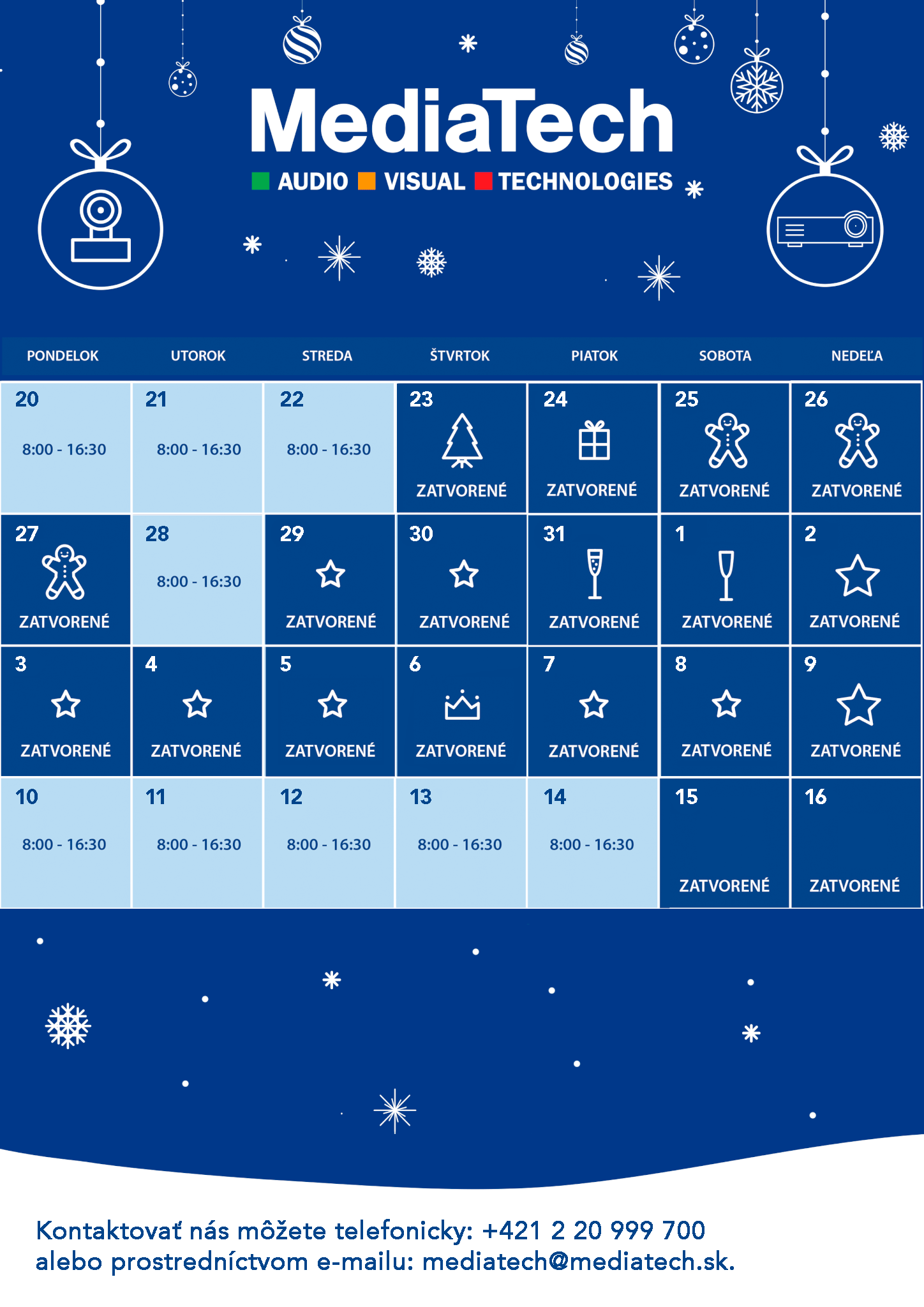 kalendár otváracích hodín MediaTech